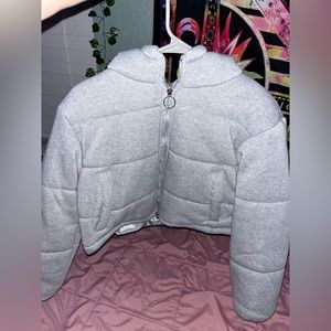 grey puffer jacket